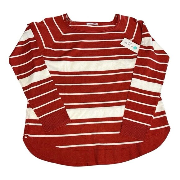 Pink Clover Womens Striped Sweater~Size XXL~Burnt Red White Curved Hem NWT~L5 11 - Picture 8 of 11